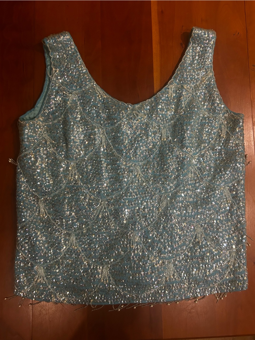 Vintage Hong Kong Made Sparkling Light Blue Sequin Crop Top